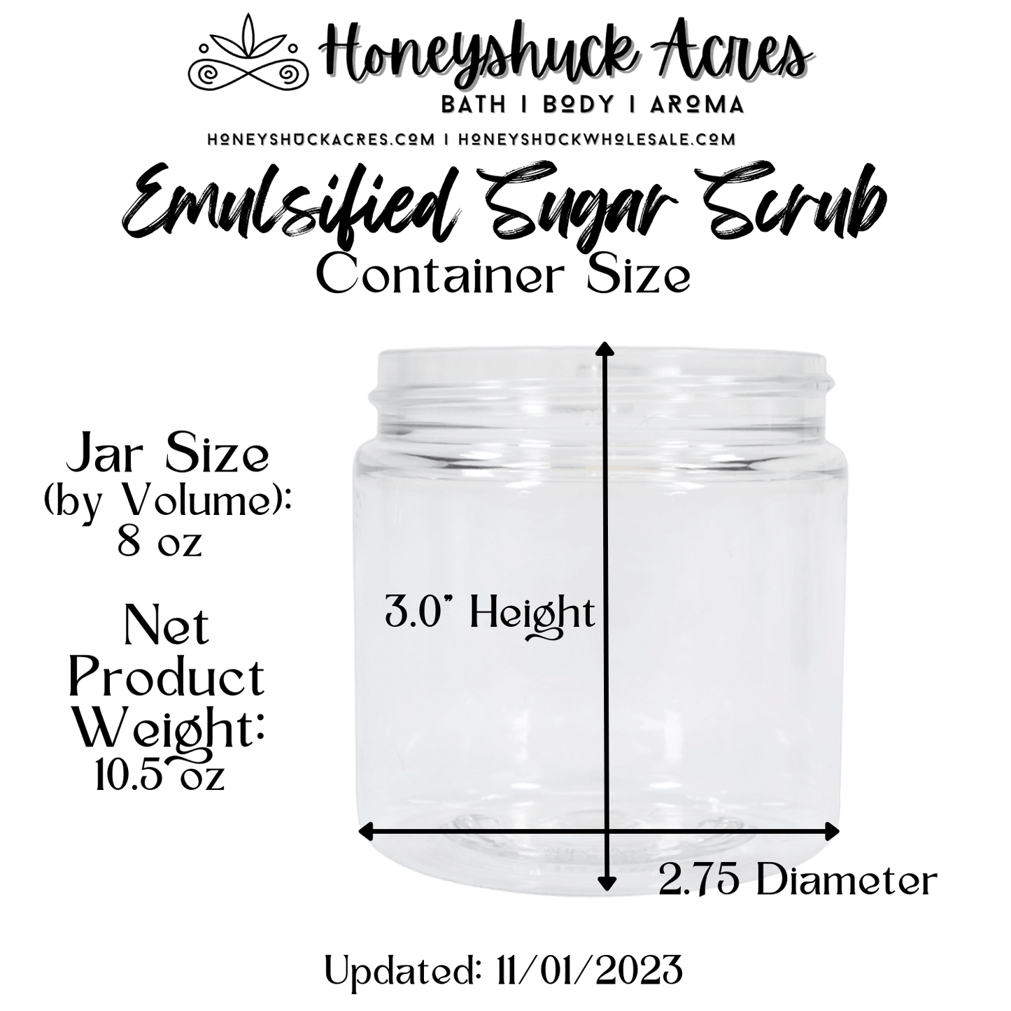 Emulsified Sugar Body Scrub | 8 oz Jar (Net Wt 10.5 oz)