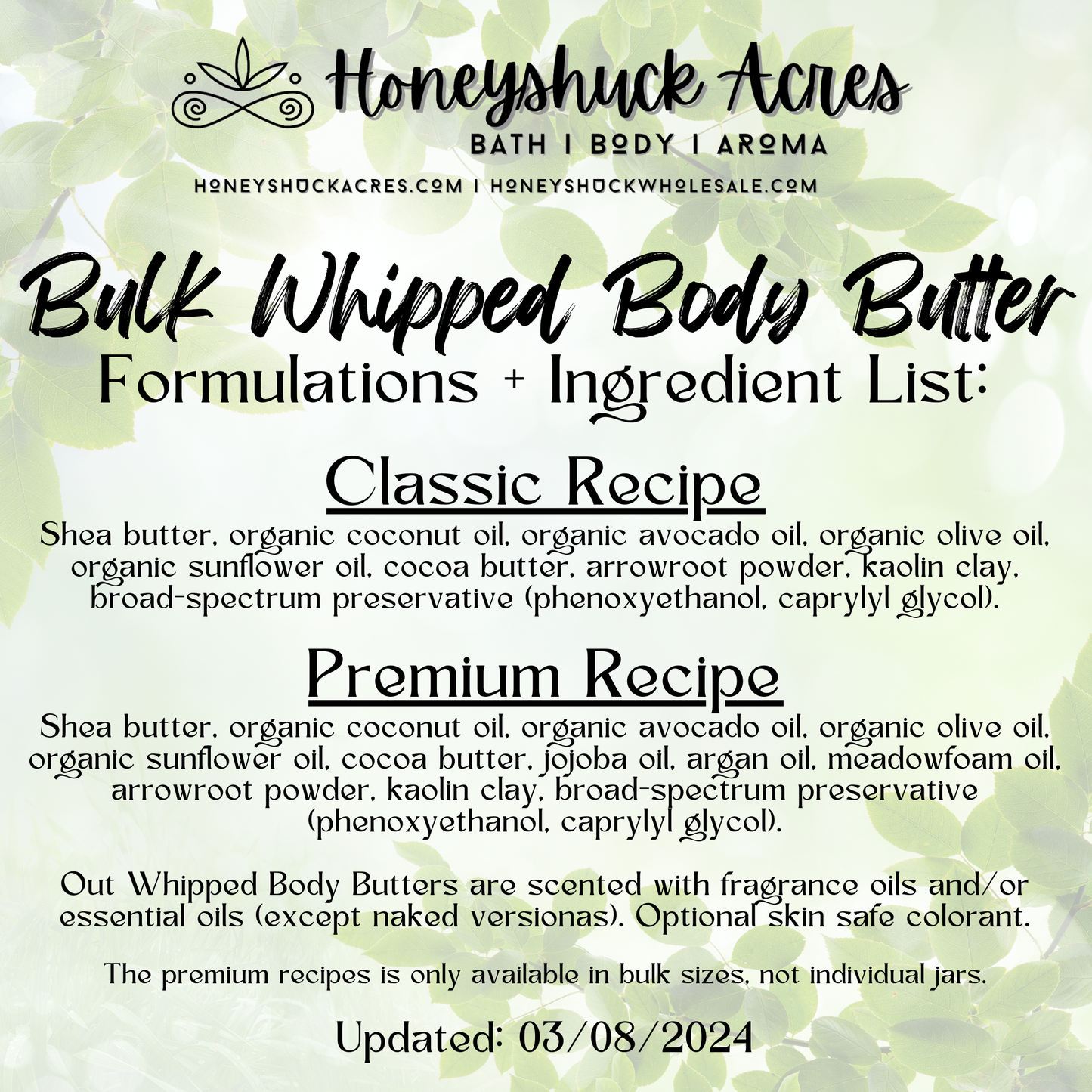 Whipped Body Butter | 1 Gallon Bulk Size (Net Wt 48 ounces)