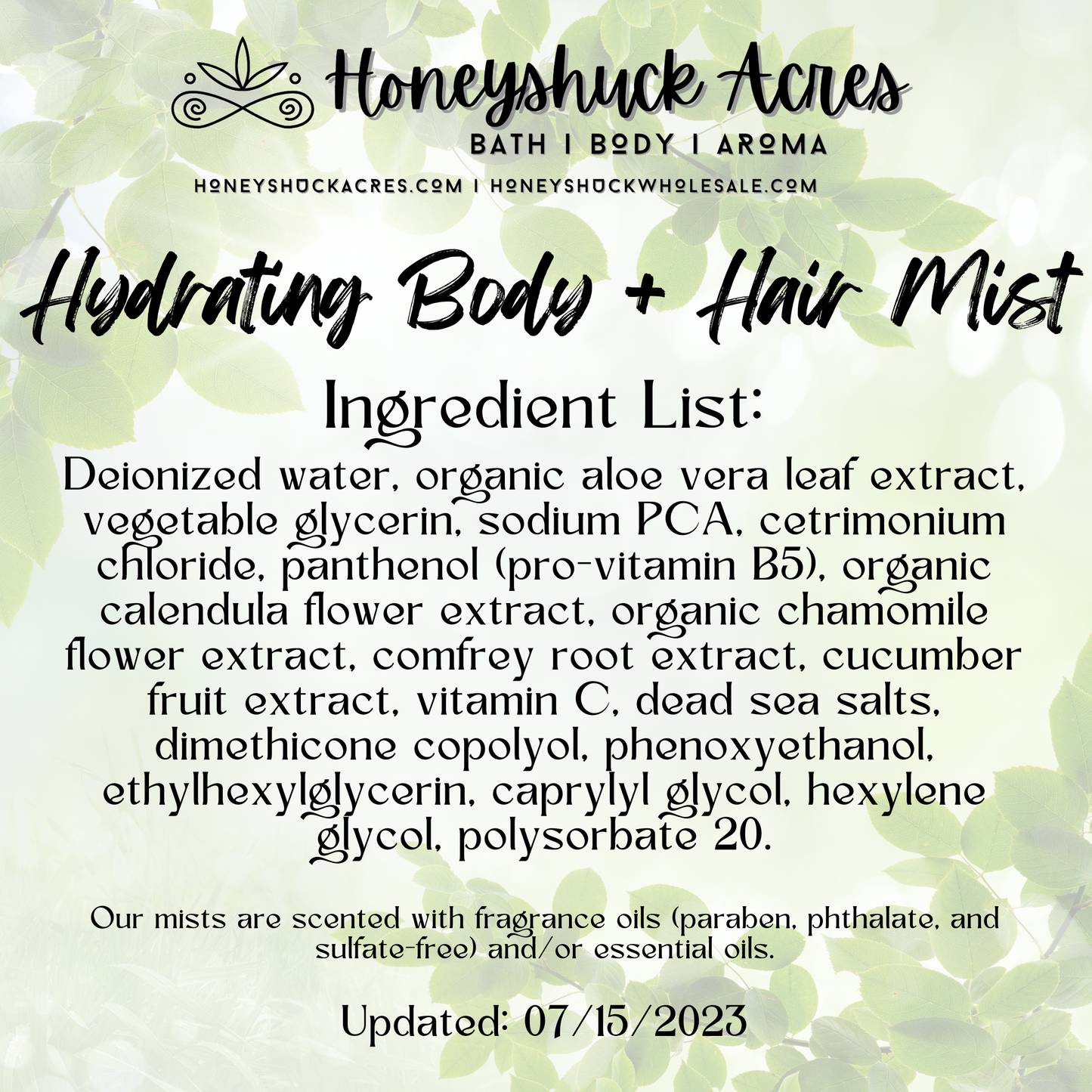 Hydrating Body + Hair Mist Spray | 2 fluid ounces