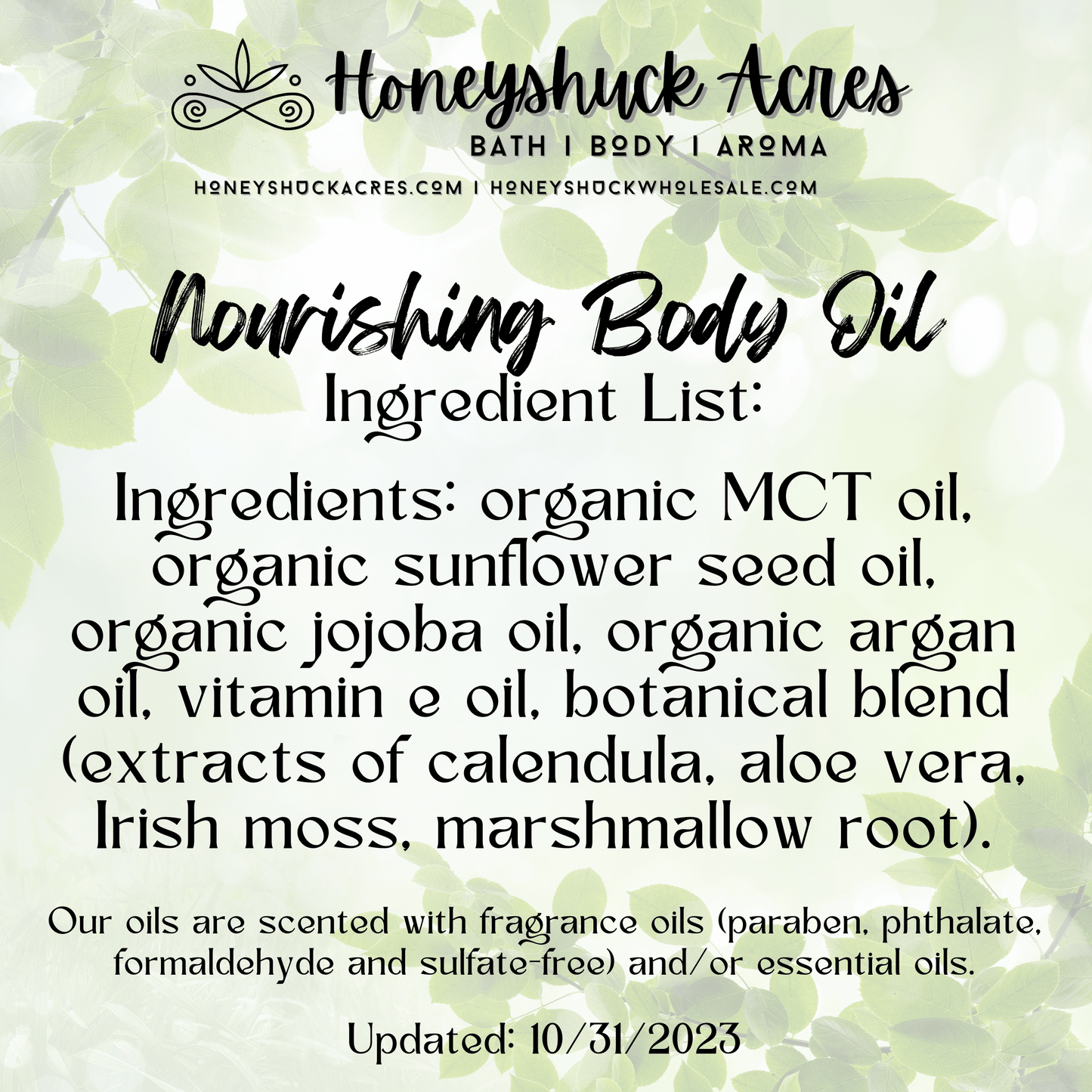 Nourishing Body Oil | Bulk Sizes | 32 or 64 fluid ounces