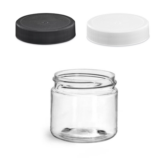 Jar: 2 oz Clear PET Plastic Round 48-400 Neck | Optional Lids