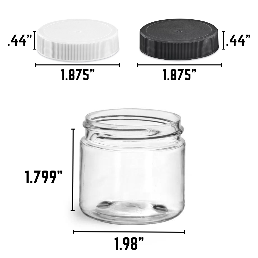 Jar: 2 oz Clear PET Plastic Round 48-400 Neck | Optional Lids