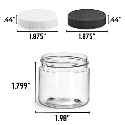 Jar: 2 oz Clear PET Plastic Round 48-400 Neck | Optional Lids