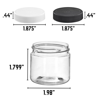 [Jar] 2 oz Clear or Amber | PET Plastic Round 48-400 Neck | Optional Lids