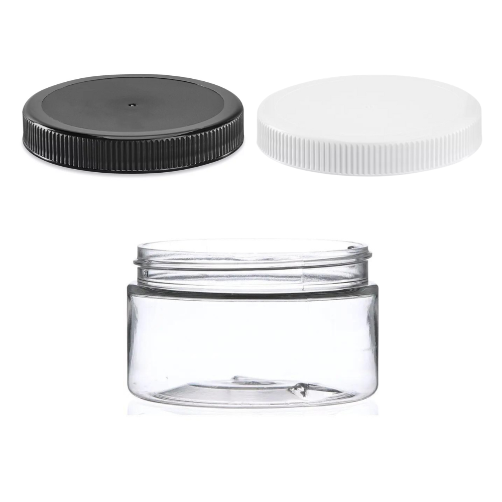 Jar: 4 oz Clear PET Plastic Round 70-400 Neck | Optional Lids
