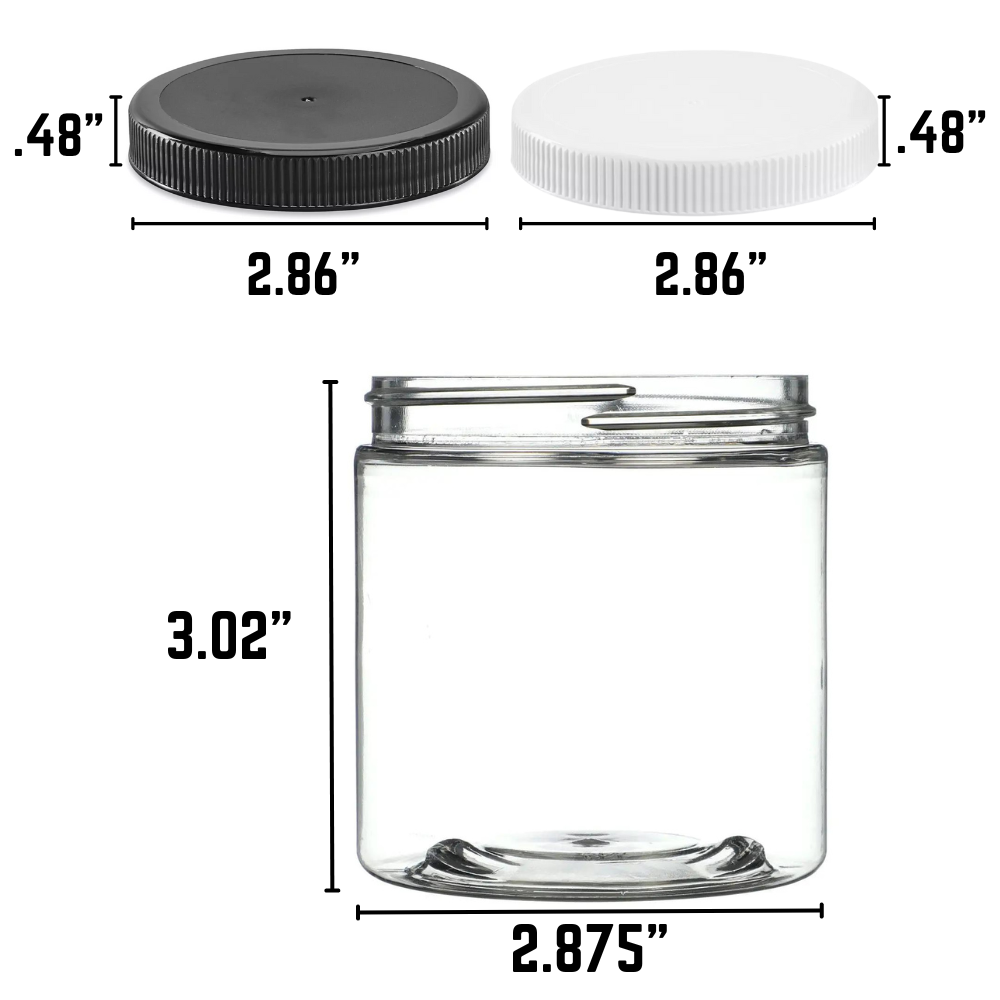 Jar: 8 oz Clear PET Plastic Round 70-400 Neck | Optional Lids
