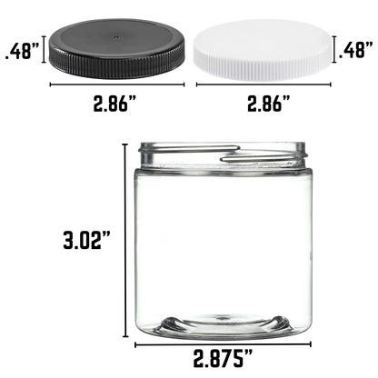 [Jar] 8 oz Clear or Amber | PET Plastic Round 70-400 Neck | Optional Lids