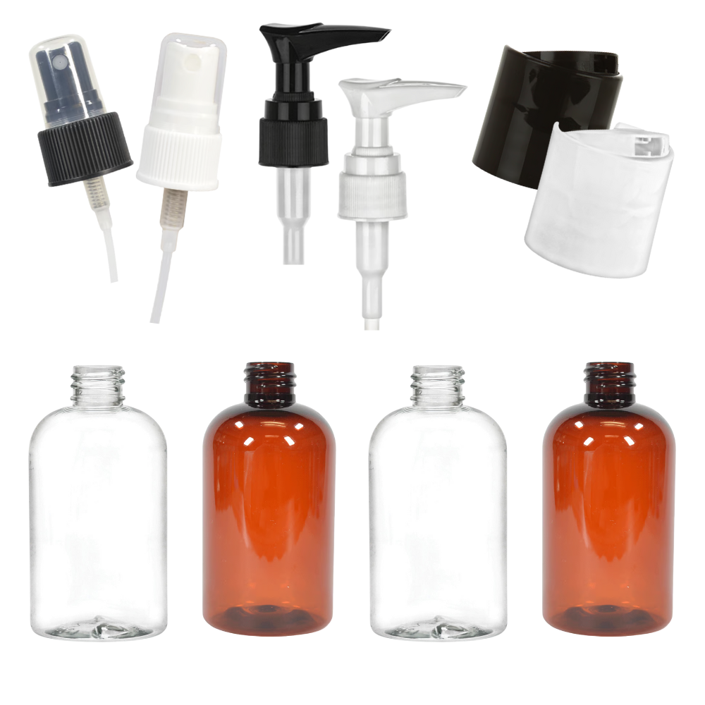 [Bottle] 2 oz Clear or Amber | PET Plastic Boston 20-410 | Optional Tops