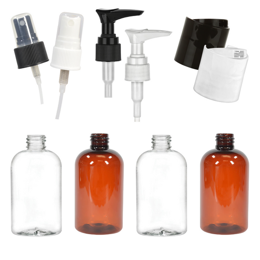 [Bottle] 2 oz Clear or Amber | PET Plastic Boston 20-410 | Optional Tops