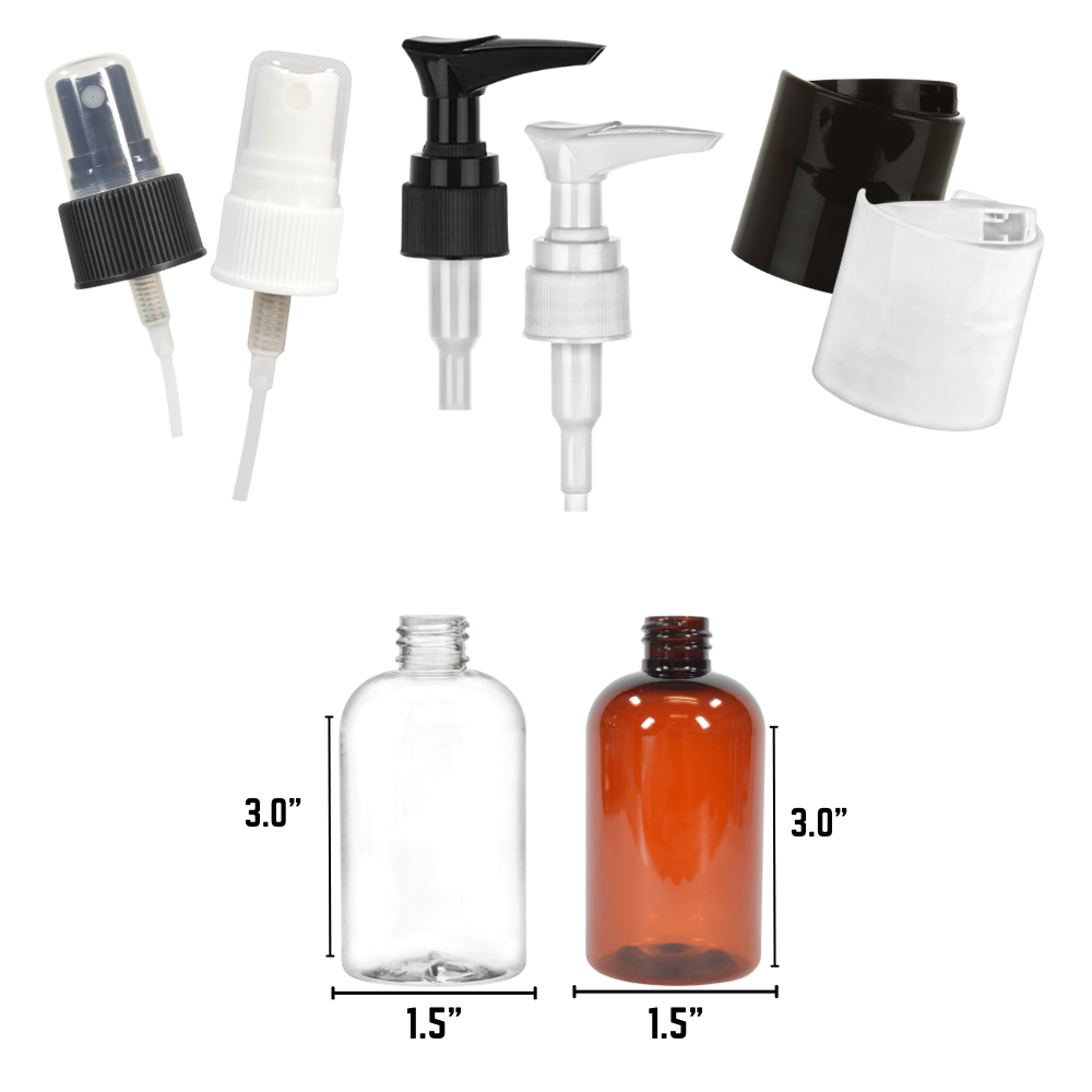 [Bottle] 2 oz Clear or Amber | PET Plastic Boston 20-410 | Optional Tops