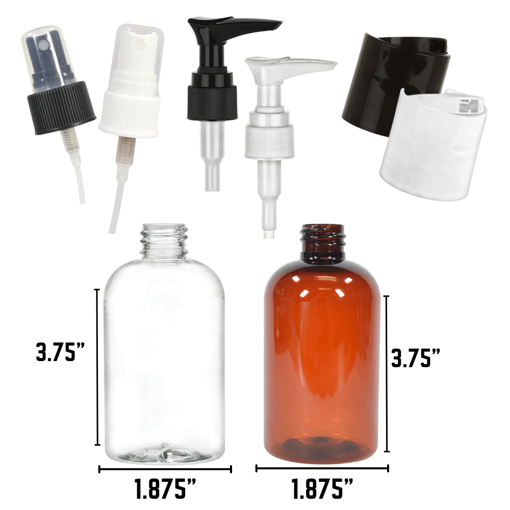 [Bottle] 4 oz Clear or Amber | PET Plastic Boston 20-410 | Optional Tops