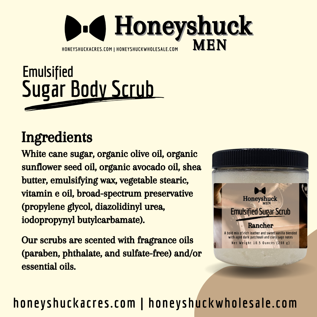 Men's Sugar Body Scrub | Emulsified | Choice of Size + Scent