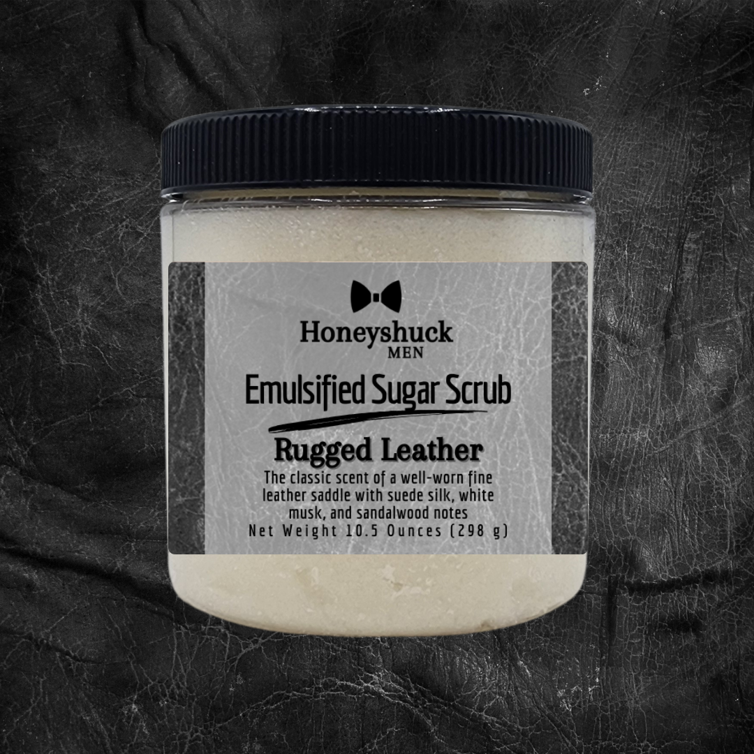 Men's Sugar Body Scrub | Rugged Leather | Emulsified | Choice of Size