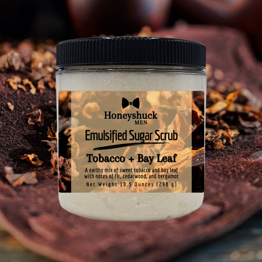 Men's Sugar Body Scrub | Tobacco + Bay Leaf | Emulsified | Choice of Size